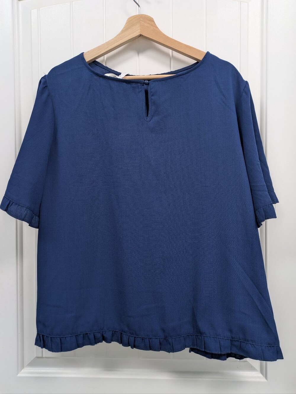 Grace Karin Women's Navy Pintuck Short Sleeve Blouse - Picture 7 of 9